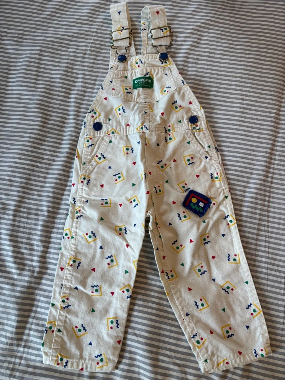 OshKosh B'gosh Cream Overalls with Colorful Geometric Print